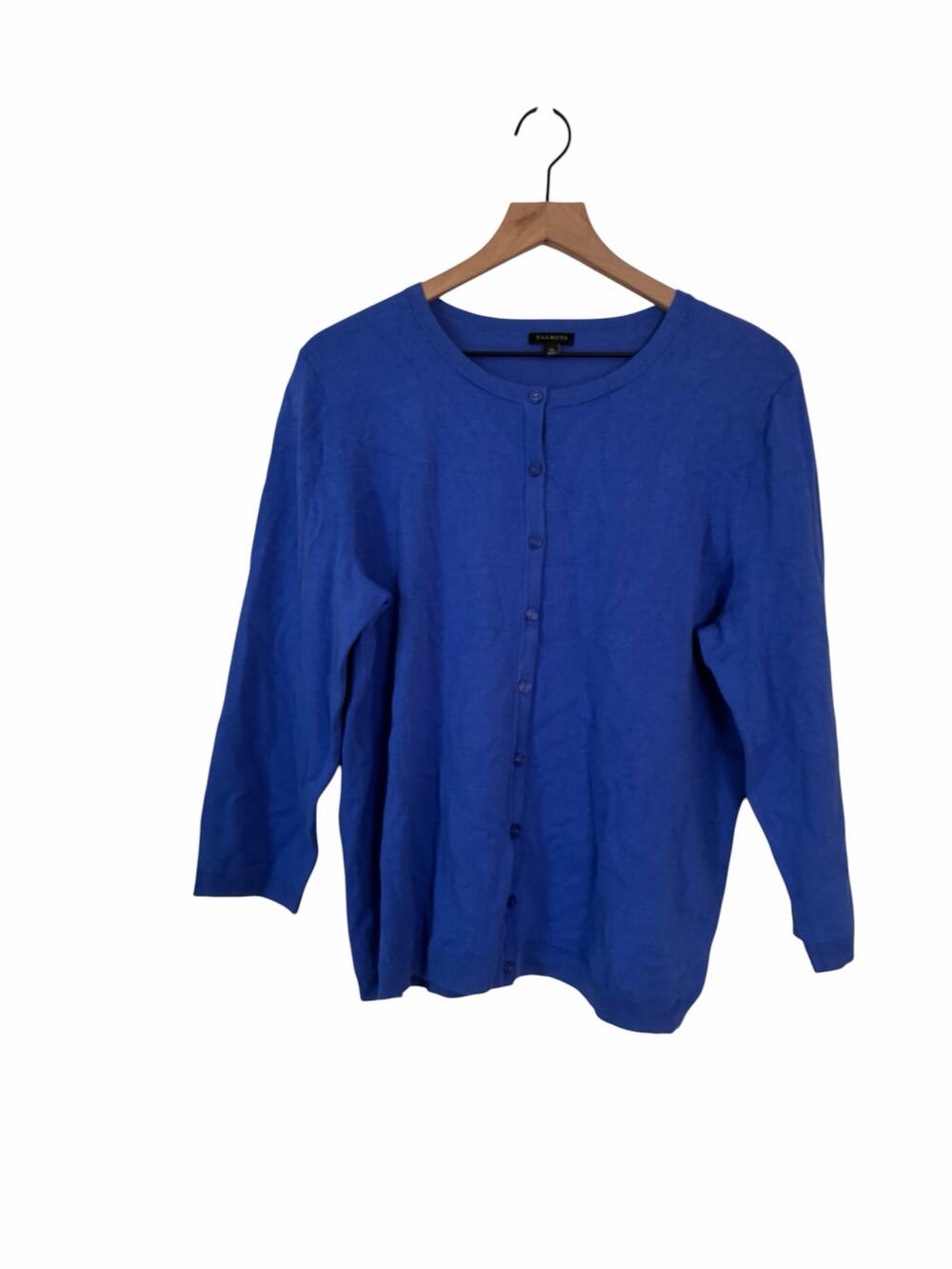 Talbots Womens Crew Neck Long Sleeve Blue Button Front Cardigan Size XL NWOT